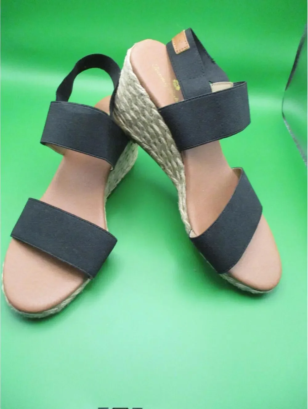 Tommy Bahama Black Elastic Strap Espadrille Wedge Sandals